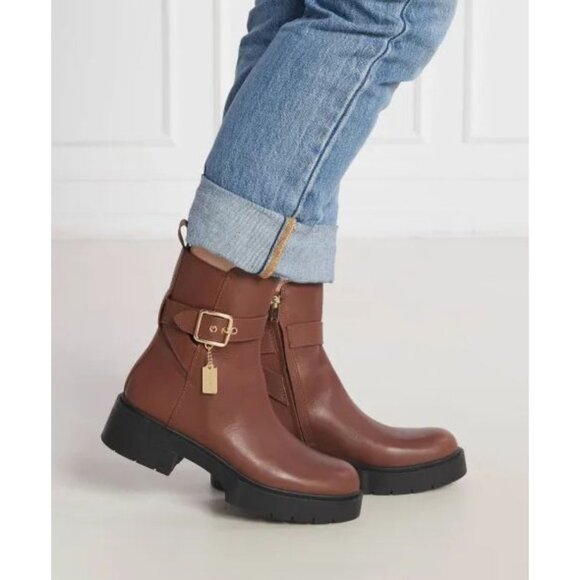 NWOB Coach Lacey Buckled Lug Sole Engineer Boots Sz 7B Brown Leather CB995 - Picture 1 of 14